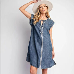 New Easel Washed Denim Blue Jean Dress